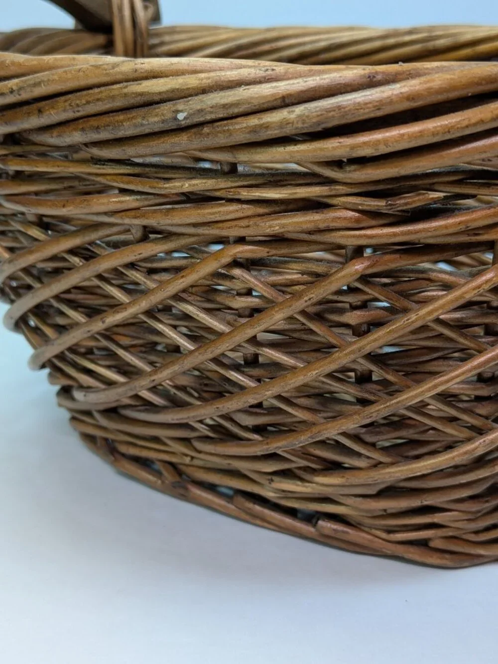 Vintage Small Woven Wicker Basket Wooden Handles Oval Gathering Harvest Storage